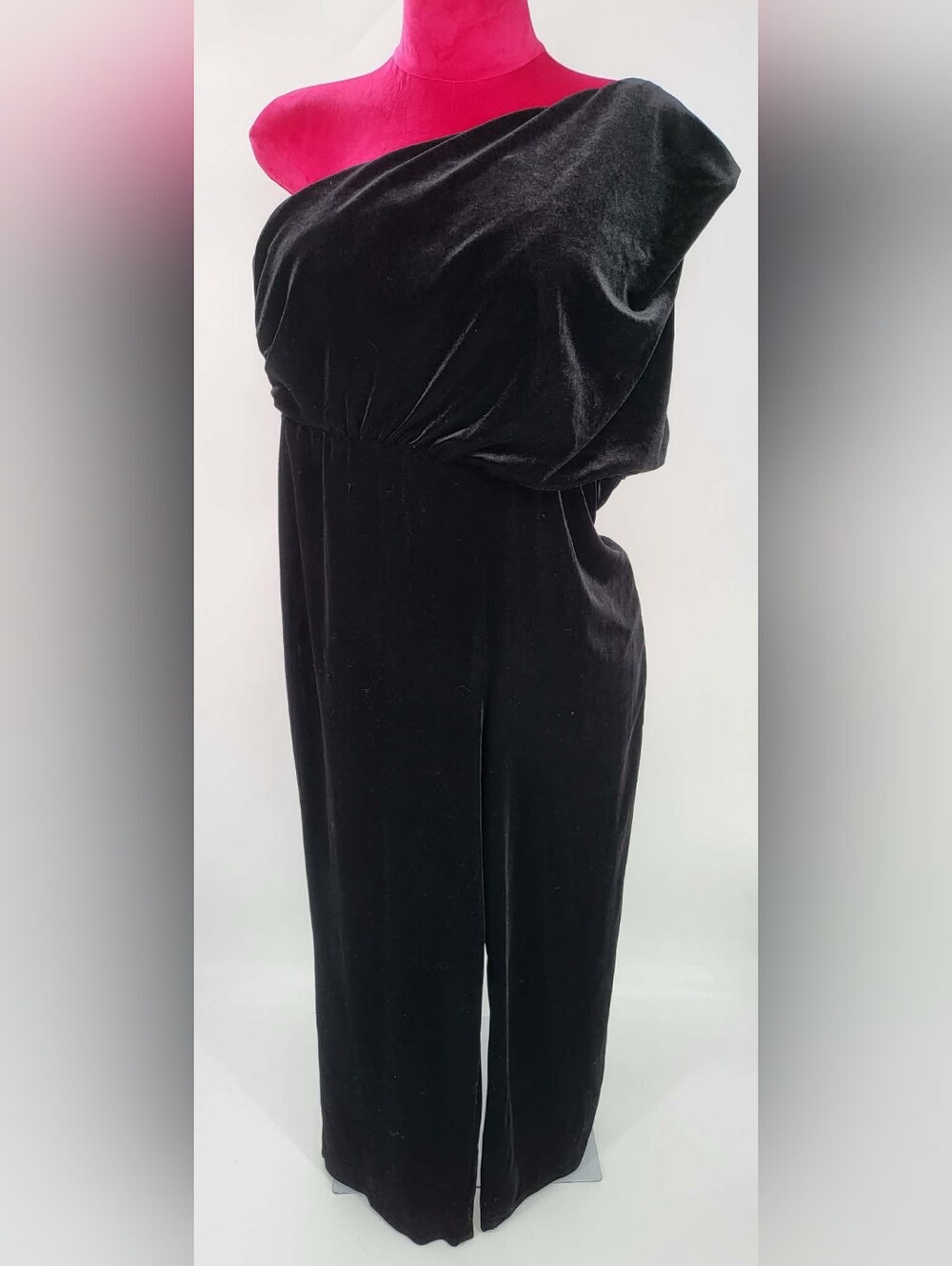 Express Black One-Shoulder Velvet Jumpsuit